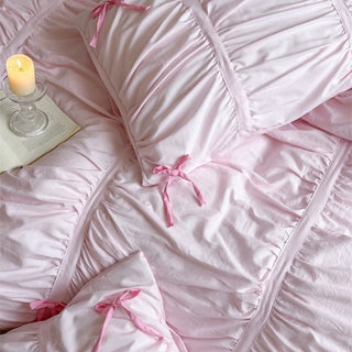 Color Gathered Romantic Ribbon Duvet Cover Set  All Seasons