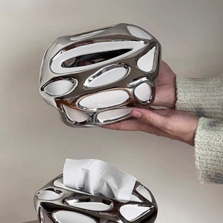 Ceramic Metallic Silver White Tissue Case