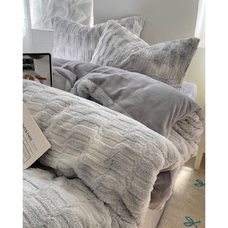 Nuance Gray Milk Velvet Winter Duvet Cover Set  Thick