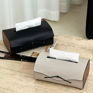 Side Wood Faux Leather Simple Tissue Case