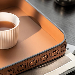 Braided Geometric Pattern Leather Rectangular Large Tray  Storage Cafe Tray