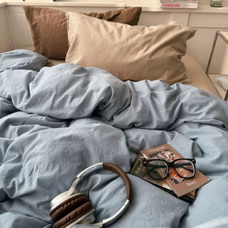Beige Mix Color Solid Cotton Duvet Cover Set  Bed Cover All Season