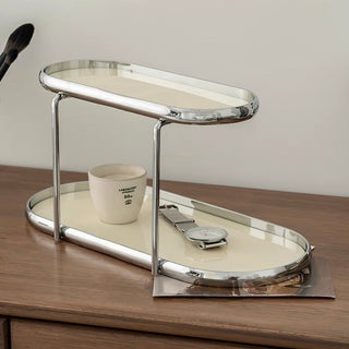 Silver Frame Oval Two-Tier Trayin  Storage Rack Monotone