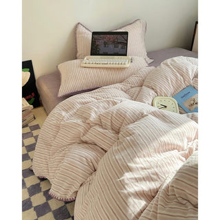 Striped Stitch Velvet-like Winter Duvet Cover Set