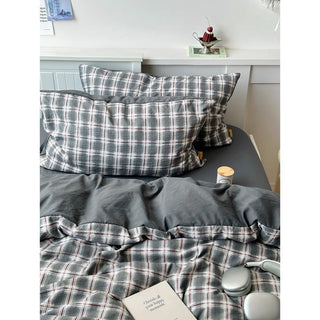 Gray Mix Check Pattern Duvet Cover Set 2 Sizes  All Seasons
