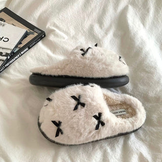 Ribbon Volume Fur Room Shoes  Indoor Slippers