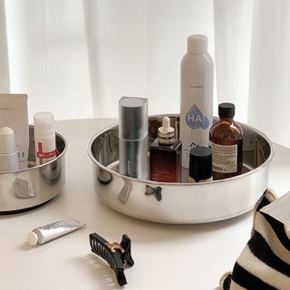 Stainless steel degree rotating round storage tray