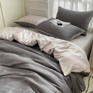Gray Two-tone Satin Plain Duvet Cover Set  Bed Cover