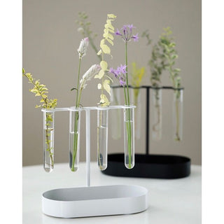 Single flower vase with test tube storage tray