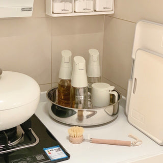 Stainless steel degree rotating round storage tray