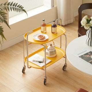 Silver frame with casters two-tier side tablein  wagon.