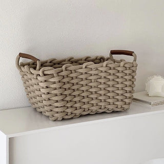 Rope braided basket with handles large storage basket.
