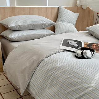 Gray Multi-stripe Cotton Duvet Cover Set  Bed Cover