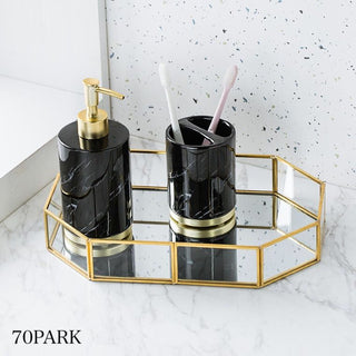 Gold Frame Polygonal Mirror Accessory Tray