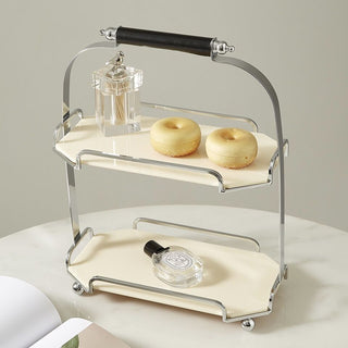 Stainless steel and acrylic two-tier storage rack with handlesin .