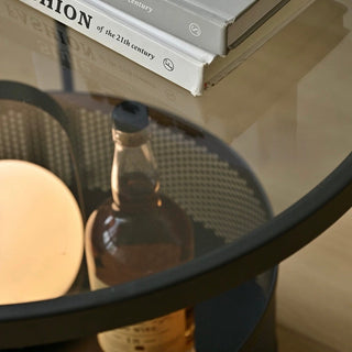 Iron Glass Round Side Table  Low Table with Storage