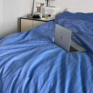 Blue and White Pinstripe Cotton Duvet Cover Set   Bed Cover  All Seasons