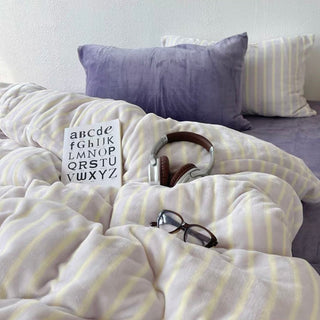 Purple Stripe Milk Velvet Winter Duvet Cover Set