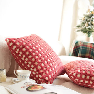 Red grid check cushion cover 45x45