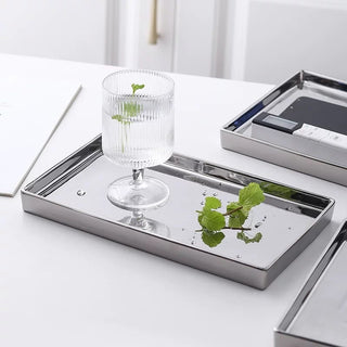 Metallic Silver Ceramic Rectangular Tray  2 Sizes