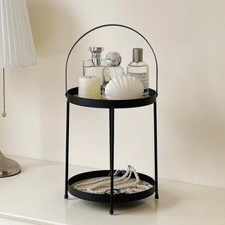 Iron Leather Two-Tier Round Tray  Storage