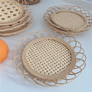 Flower Motif Bamboo Coaster Set of 2