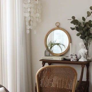 Round-shaped Hanging Rattan Mirror Natural