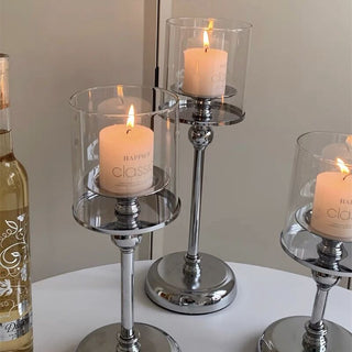 Metallic Silver Candle Holder   in 3 Sizes