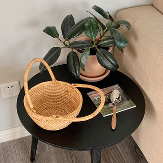Rattan Picnic Basket with Handles Storage Basket