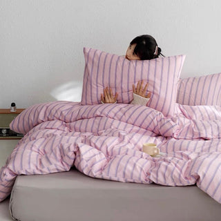 Pink Purple Stripe Duvet Cover Set