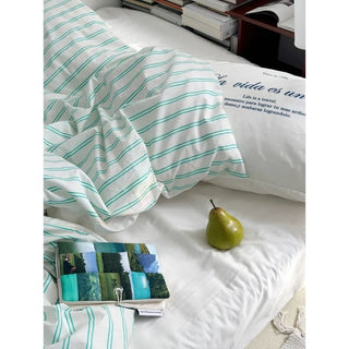 White and Green Stripe Duvet Cover Set