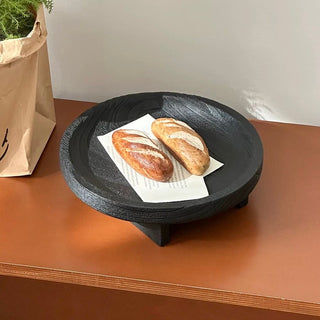 Legged Black Wood Round Tray