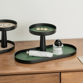 Iron Leather Oval Round Two-Tier Tray  Storage Rack Cosmetic Storage