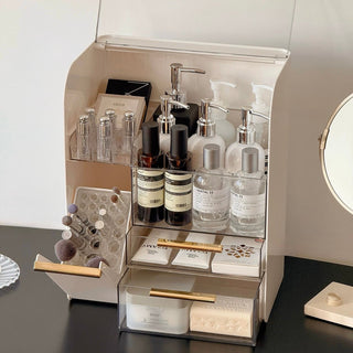 Extra Large Capacity Monotone Metallic Cosmetic Storage Box  All-in-One