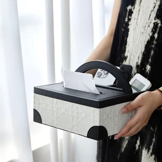 Leather Jacquard Multifunctional Tissue Case   Remote Control Storage Small Item Holder