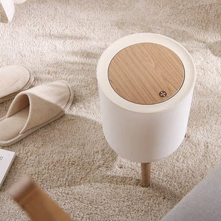 Wood-look x White Dustbin with Lid