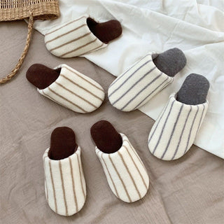 Striped fluffy simple room shoes  4 sizes indoor slippers
