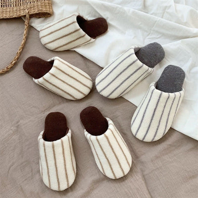 Striped fluffy simple room shoes  4 sizes indoor slippers