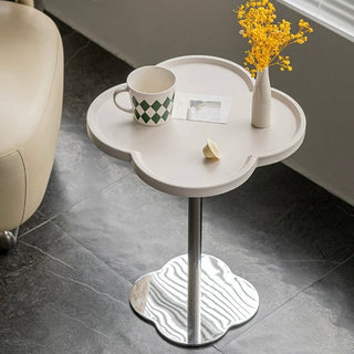 Silver Leg Clover Shaped Side Table White Compact