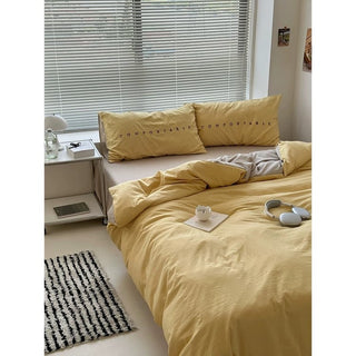 Solid Color Two-Tone Lettering Duvet Cover Set  Bed Cover