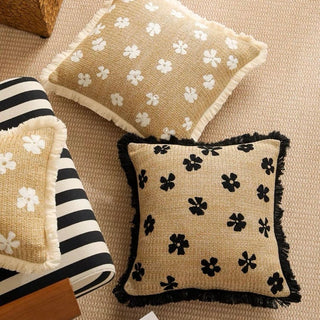 Straw material Flower fringe cushion cover 45 x 45 cm