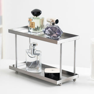 Stainless steel silver simple two-tier display rack cosmetic storage