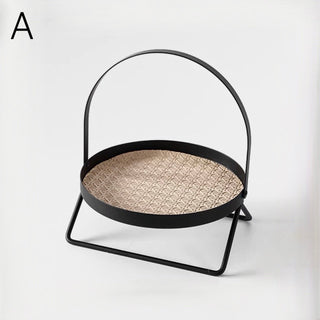 Iron Leather Single Tier Round Tray  Storage
