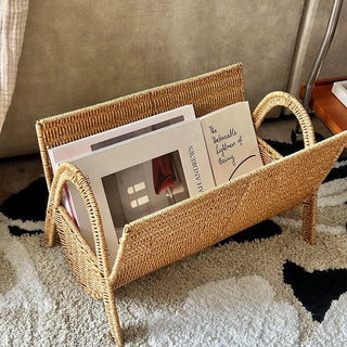 Rattan-style magazine rack storage book stand basket