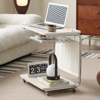 Caster-equipped U-shaped pocket storage two-tier side table  bedside table