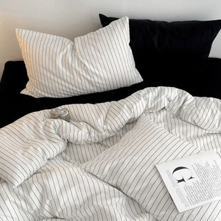 White Black Pinstripe Cotton Duvet Cover Set   All Seasons