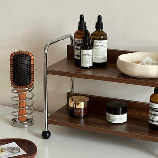 Wood x Silver Black Ball Two-Tier Display Rack Storage