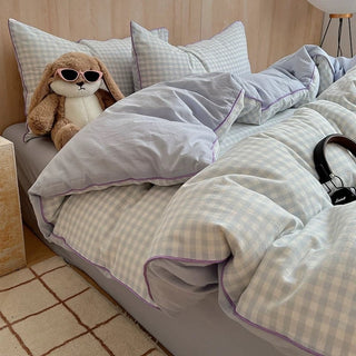 Piping Gingham Check Pattern Duvet Cover Set  Bed Cover All Season