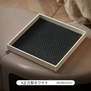 Monochrome Square Woven Leather Tray