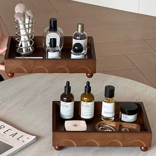 With legs Retro wood rectangular accessory tray Perfume storage Cosmetic storage